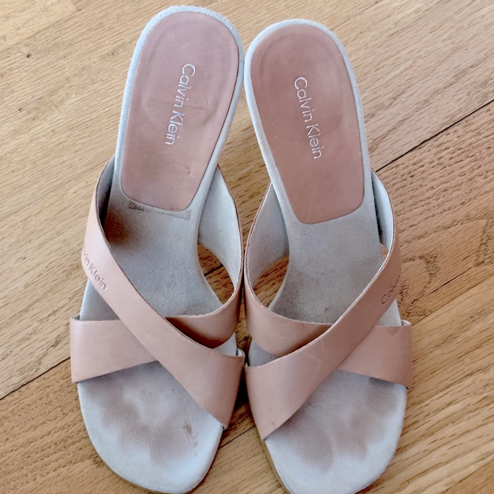 Calvin Klein Ricki Nude Slide Sandal Heels, size 7.5